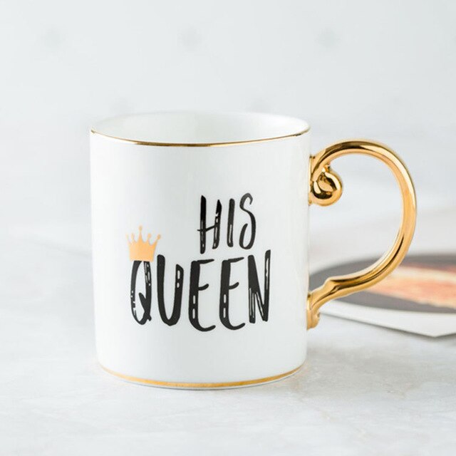 Luxury Gold King and Queen Diamond Porcelain Coffee Mug Tea Milk Ceramic Cups and Mugs Wedding Gift