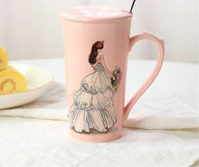 Load image into Gallery viewer, 3D Pink Beautiful Girls in Diamond Wedding Dress Coffee Mug with Spoon Lid Water Tea Milk Cup Creative Gift
