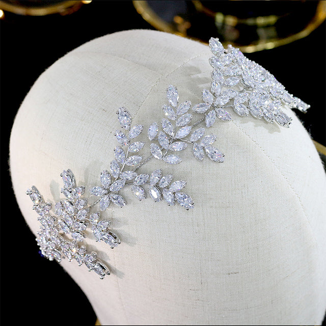 High-Quality Leaf Design Triple A Cubic Zirconia Wedding Headband-Tiara