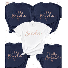 Load image into Gallery viewer, Team Bride T Shirts with Little Heart Design - Blue - White - Wedding Bridal Squad Heart T-shirt Bridesmaids
