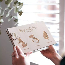 Load image into Gallery viewer, World Map Wedding Personalized Custom Guestbook - A Keepsake Wooden Book

