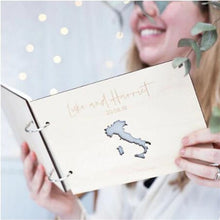 Load image into Gallery viewer, World Map Wedding Personalized Custom Guestbook - A Keepsake Wooden Book
