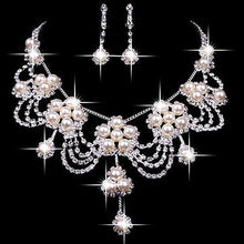 Load image into Gallery viewer, Affordable Rhinestone or Faux Pearl Necklace and Earring Wedding Bridal Fashion Jewelry Sets
