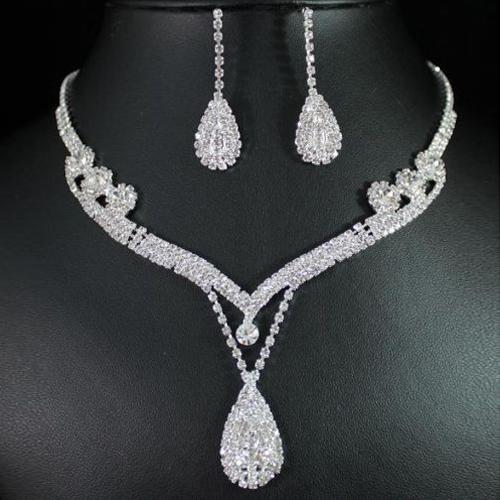 Affordable Elegant Fashion Rhinestone Necklace and Earrings Bridal Set