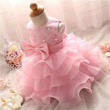 Load image into Gallery viewer, Bows and Gems Baby Flower Girl Dress or 1st Birthday Party Dress
