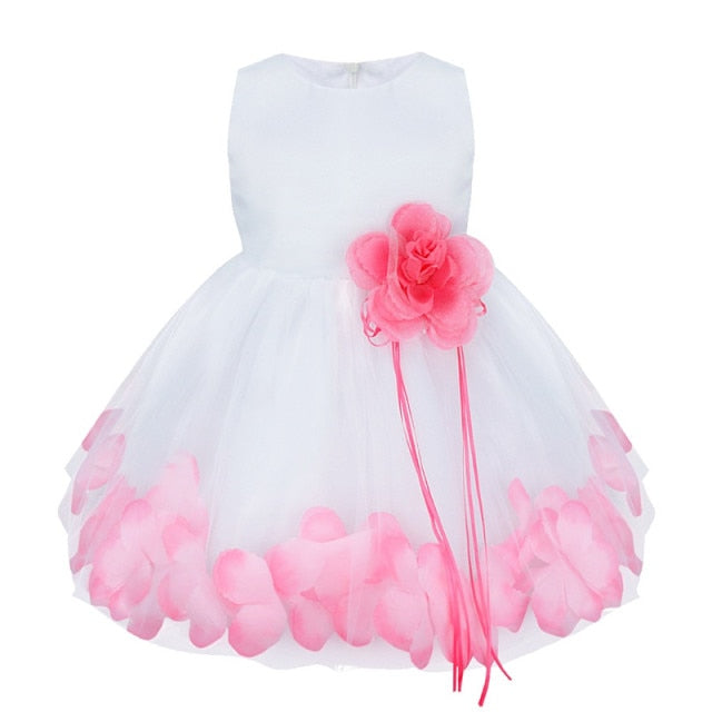Flower Girl Petal Dress- Flower Corsage on Princess Waist - For Weddings - Infant Sizes
