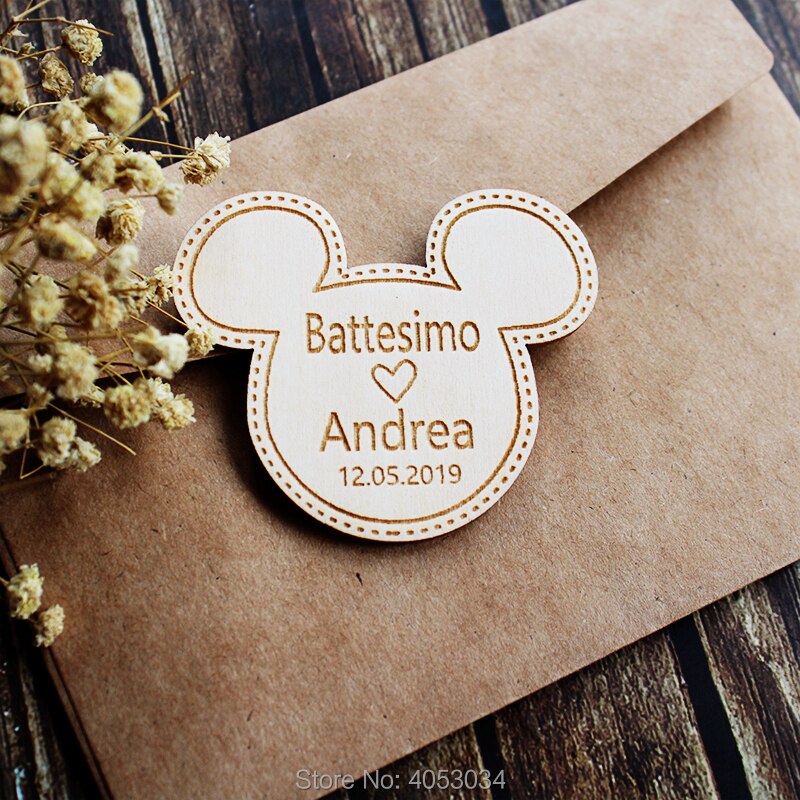 Mouse Shaped Save the Date Magnets - Laser Cut and Etched on Wood-Baby Shower Favor-Wedding