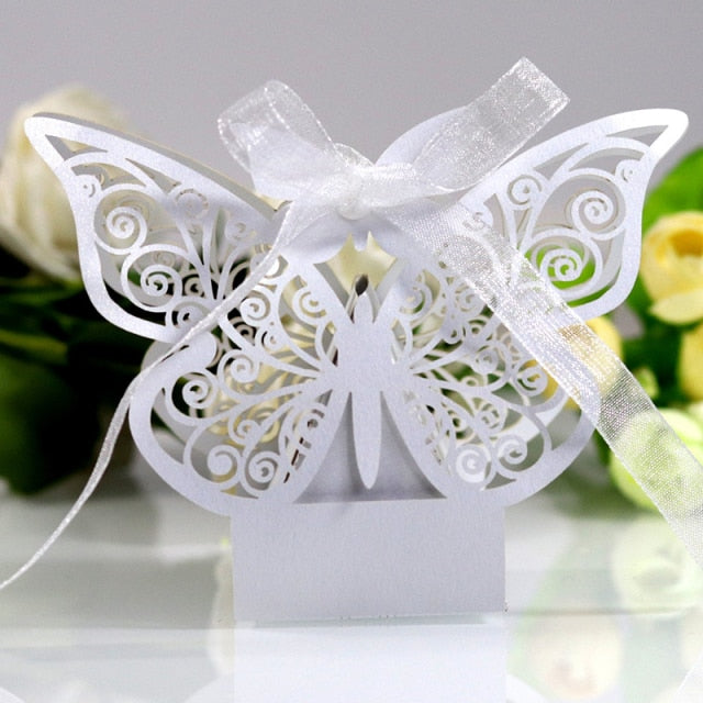 Butterfly Laser Cut Hollow Candy Boxes - Favors - Souvenier Chocolate Box With Ribbon