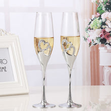 Load image into Gallery viewer, Wedding Silver Crystal Heart Stem Glasses for Bridal Couple
