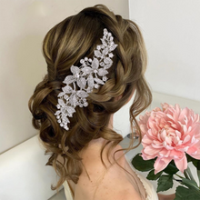 Load image into Gallery viewer, Luxury Long Swirl Rhinestone Floral Bridal Hair Comb for Bride or Quinceanera
