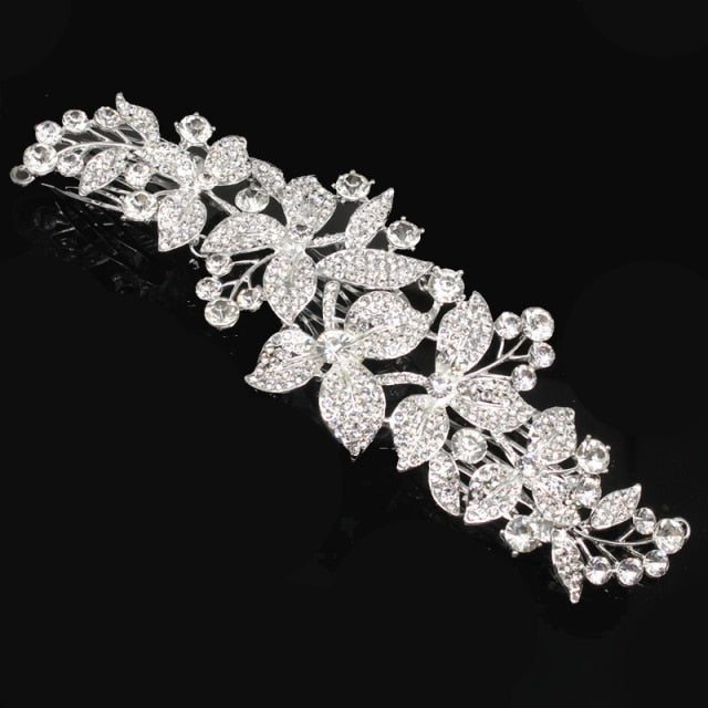 Luxury Long Swirl Rhinestone Floral Bridal Hair Comb for Bride or Quinceanera