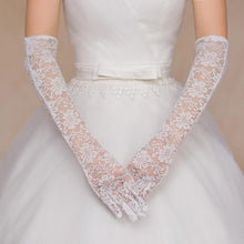 Load image into Gallery viewer, Beautiful White Lace Bridal Gloves Elbow Length Wedding Accessory
