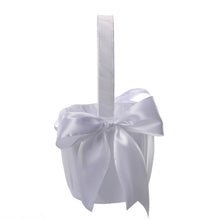 Load image into Gallery viewer, White or Colored Accent Bows-White Satin Wedding Flower Girl Baskets
