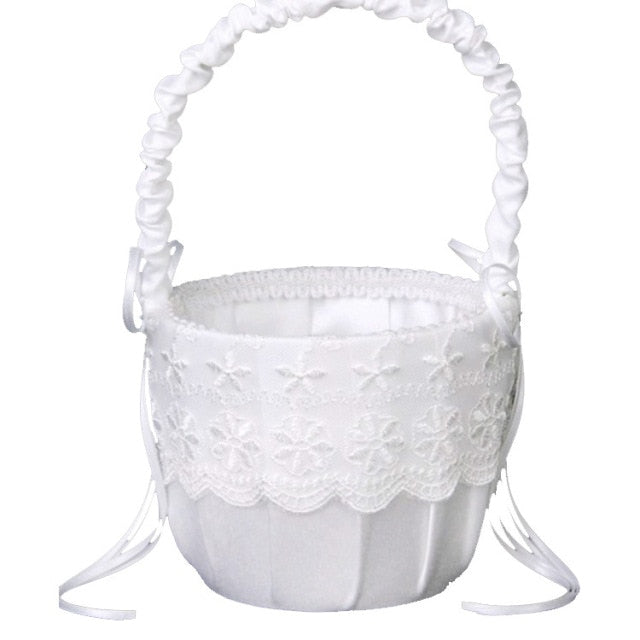 Elegant Flower Girl Basket White Lace Flower-Wedding Collection