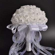 Load image into Gallery viewer, Artificial Rhinestone Wedding Bouquet Soft Foam White Roses
