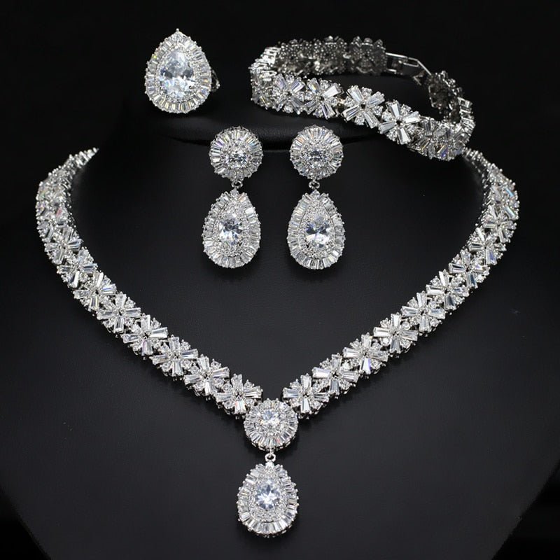 Exquisite Four Piece Classic Wedding Jewelry Set for Brides