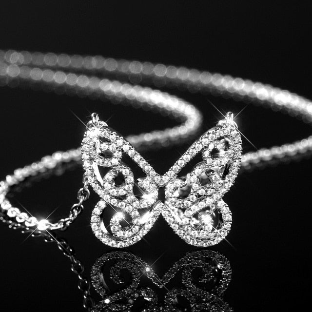 Luxury Micro Paved Cubic Zirconia Statement Butterfly Necklace