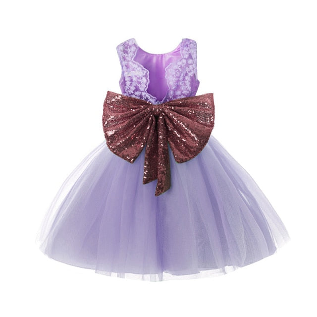 Baby-Toddler Girl Lace Sequined Bow Dress-Fashion Little Girls Party Dress
