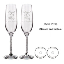 Load image into Gallery viewer, Elegant Personalized Wedding Flutes-Glasses with Silver or Gold Stems
