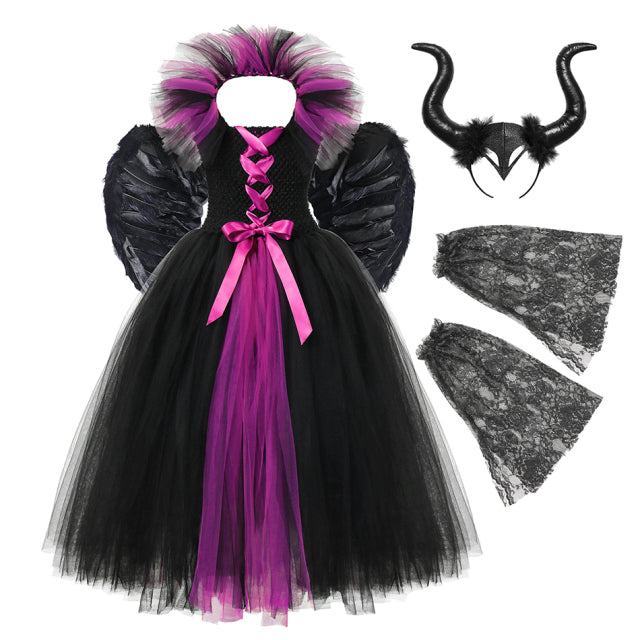 Kids Horn Wings Villain Queen Girls Tutu Dress Playtime Costume For Kids