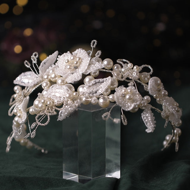 Handmade Vintage Bridal Pearl Headband-Wedding Headpiece