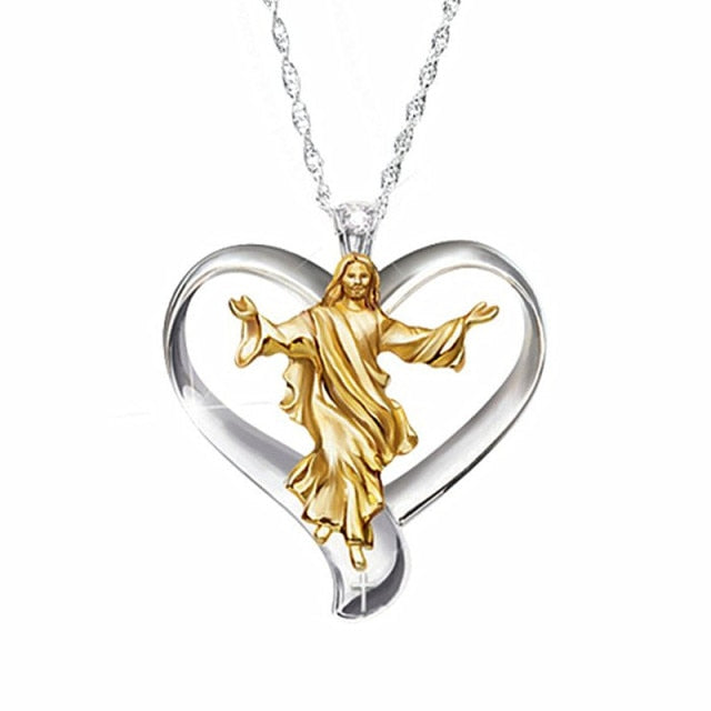 Heart Jesus Necklace-Prayer Pendant-Religious Jewelry Gift