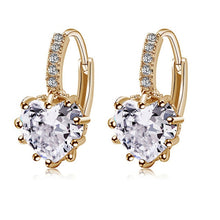 Load image into Gallery viewer, Lovely Love Heart Rhinestone Gold Plated Lever Back Hoop Earrings
