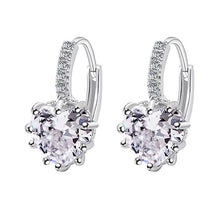 Load image into Gallery viewer, Lovely Love Heart Rhinestone Gold Plated Lever Back Hoop Earrings
