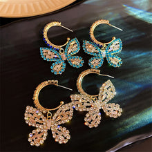 Load image into Gallery viewer, Stylish Zircon Crystal Golden Butterfly Dangle Earrings-Gold or Blue Rhinestone-Fashion Jewelry
