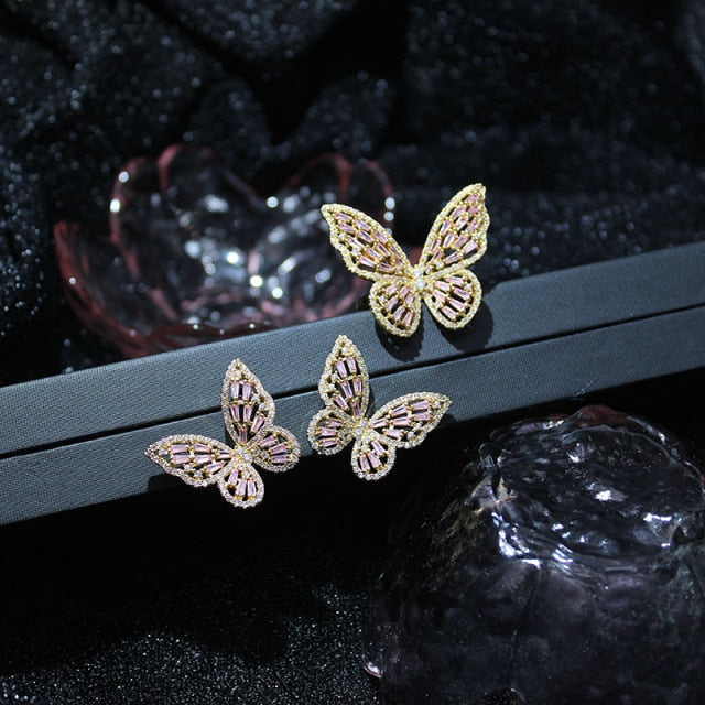 Butterfly Jewelry Sets - Necklaces and Luxury Cubic Zircon CZ Stud Earrings