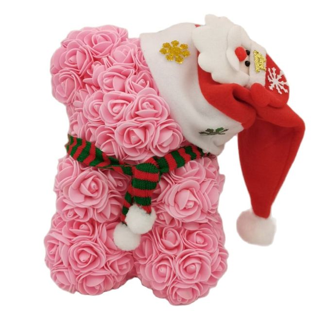 Rose Teddy Bear with Christmas Hat For Christmas Gift