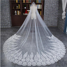 Load image into Gallery viewer, Bridal White Cathedral Veil Lace with Lace Appliques and comb-regal wedding attire
