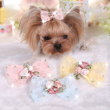 Load image into Gallery viewer, Rhinestone Embroidery Lace Pet Hair Bow-Hair Clip for Doggie- Wedding-Party Accessory
