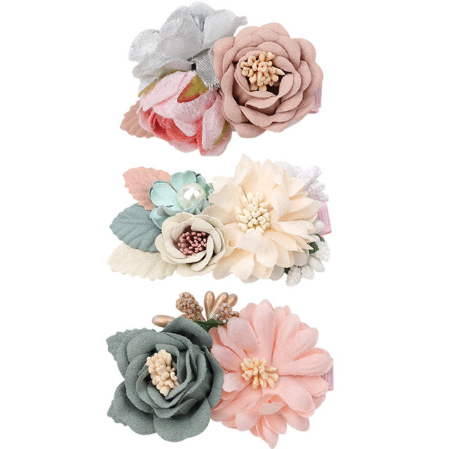 Sets of Girls Floral Rose Hair Clips for Parties and Special Events - Assorted Colors