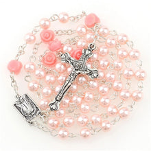 Load image into Gallery viewer, Holy Rosary Cross-Virgin Mary-Imitation Pearl with Rose Flower Accent
