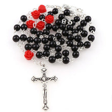Load image into Gallery viewer, Holy Rosary Cross-Virgin Mary-Imitation Pearl with Rose Flower Accent
