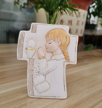 Load image into Gallery viewer, Resin Ornament of Catholic First Communion - Praying  Boy or Girl Cross Figurine
