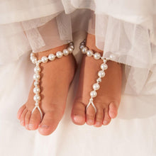 Load image into Gallery viewer, Christening Baptism Baby Barefoot Faux Pearl Sandals
