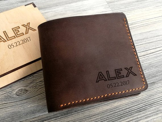 Personalized Men's Leather Wallet-Wedding Gift for Him-for Groom- for Dad- for Groomsmen