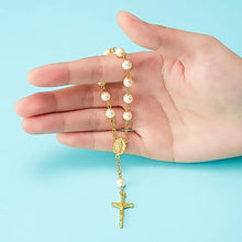 Load image into Gallery viewer, Holy Cross Mini Prayer Rosary Imitation Pearl Keepsake -Favor - Silver or Gold
