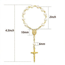 Load image into Gallery viewer, Holy Cross Mini Prayer Rosary Imitation Pearl Keepsake -Favor - Silver or Gold
