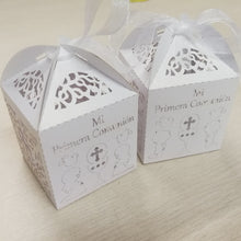 Load image into Gallery viewer, White-Pink-Blue-Gold-Silver My First Holy Communion Favor Boxes-Spanish Mi Primera Comunión-Candy Box-Party Keepsake
