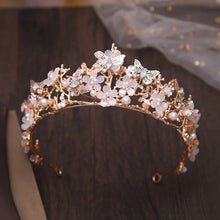 Load image into Gallery viewer, New Silver or Gold Style Crystal and Pearl Beaded Butterfly Theme Tiara - can be purchased with Necklace and Earrings.
