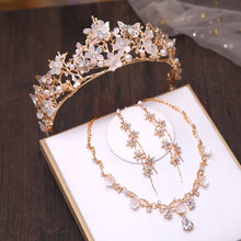 Load image into Gallery viewer, New Silver or Gold Style Crystal and Pearl Beaded Butterfly Theme Tiara - can be purchased with Necklace and Earrings.
