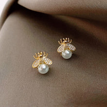 Load image into Gallery viewer, Simple and Elegant Simulated Pearl Bee Stud Earrings
