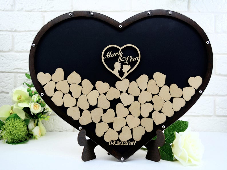 Black Acrylic Wedding Wish Drop Heart Frame-Guest Book Alternative