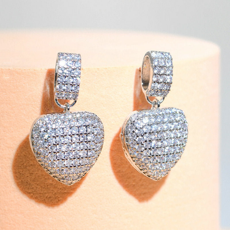 Fashion Stylish Cubic Zircon Heart Shape Lady Heart Dangle Earrings