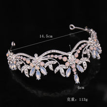 Load image into Gallery viewer, Baroque Luxury Pink Glow Crystal Beads and Leaves Bridal Tiara- Crown-Wedding Hair Accessories
