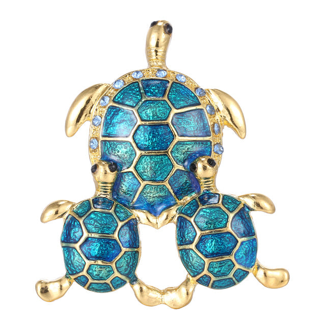 Gold Enameled Elegant Turtle Brooch