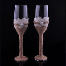 Load image into Gallery viewer, Shabby Chic Wedding Flutes and Server Set-Bridal Glasses
